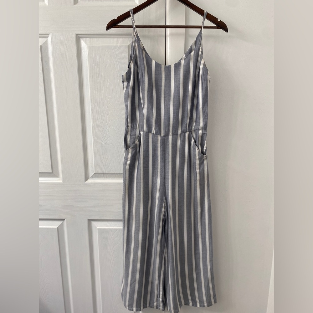 Blue and white striped romper